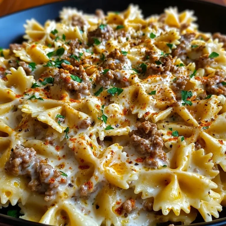 Cajun Cream Cheese Alfredo Bowties with Spiced Ground Beef