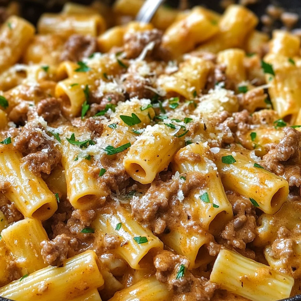 Creamy Garlic Butter Beef Pasta
