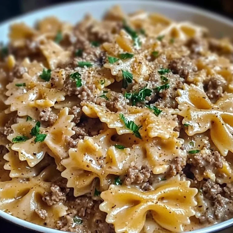 Creamy Parmesan Garlic Beef Bowtie Pasta
