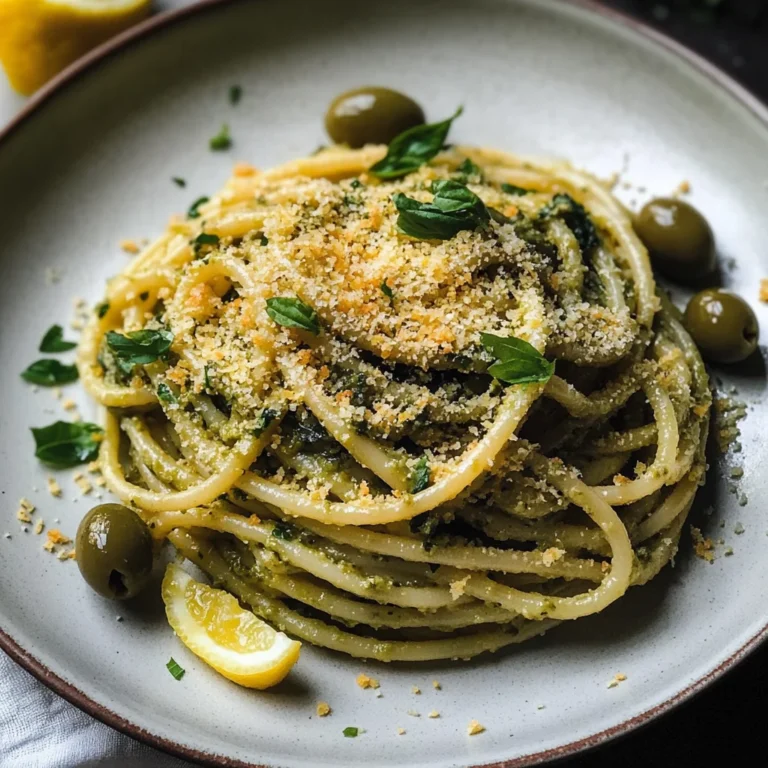 Green Olive Pasta with Toasted Lemon Breadcrumbs