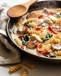 One-Pan White Cheddar Ranch Sausage Magic Pasta