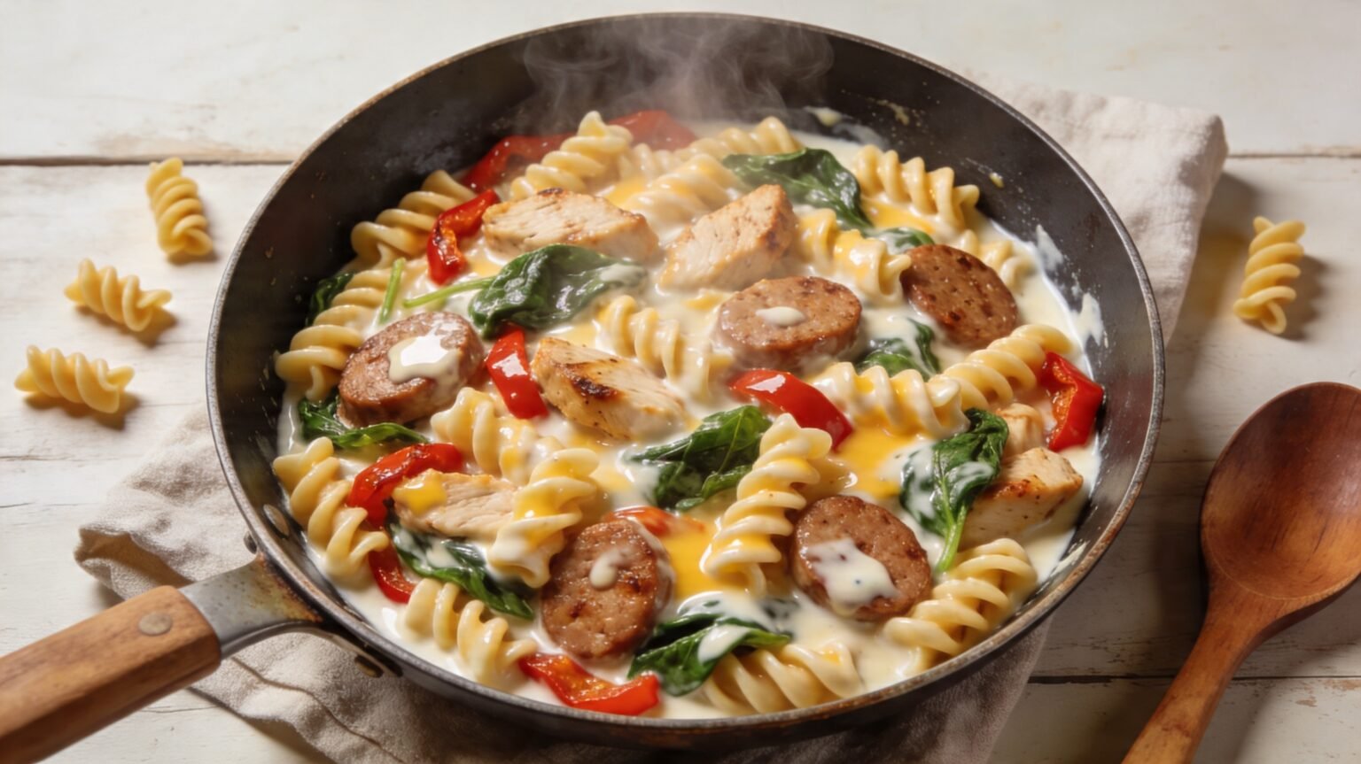 One-Pan White Cheddar Ranch Sausage Magic Pasta