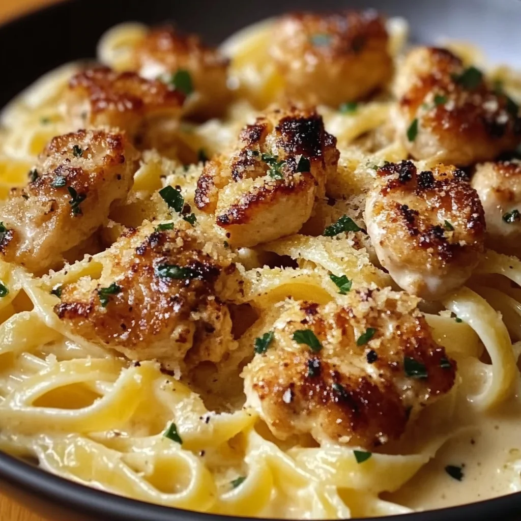 Garlic Butter Chicken Bites with Creamy Parmesan Pasta