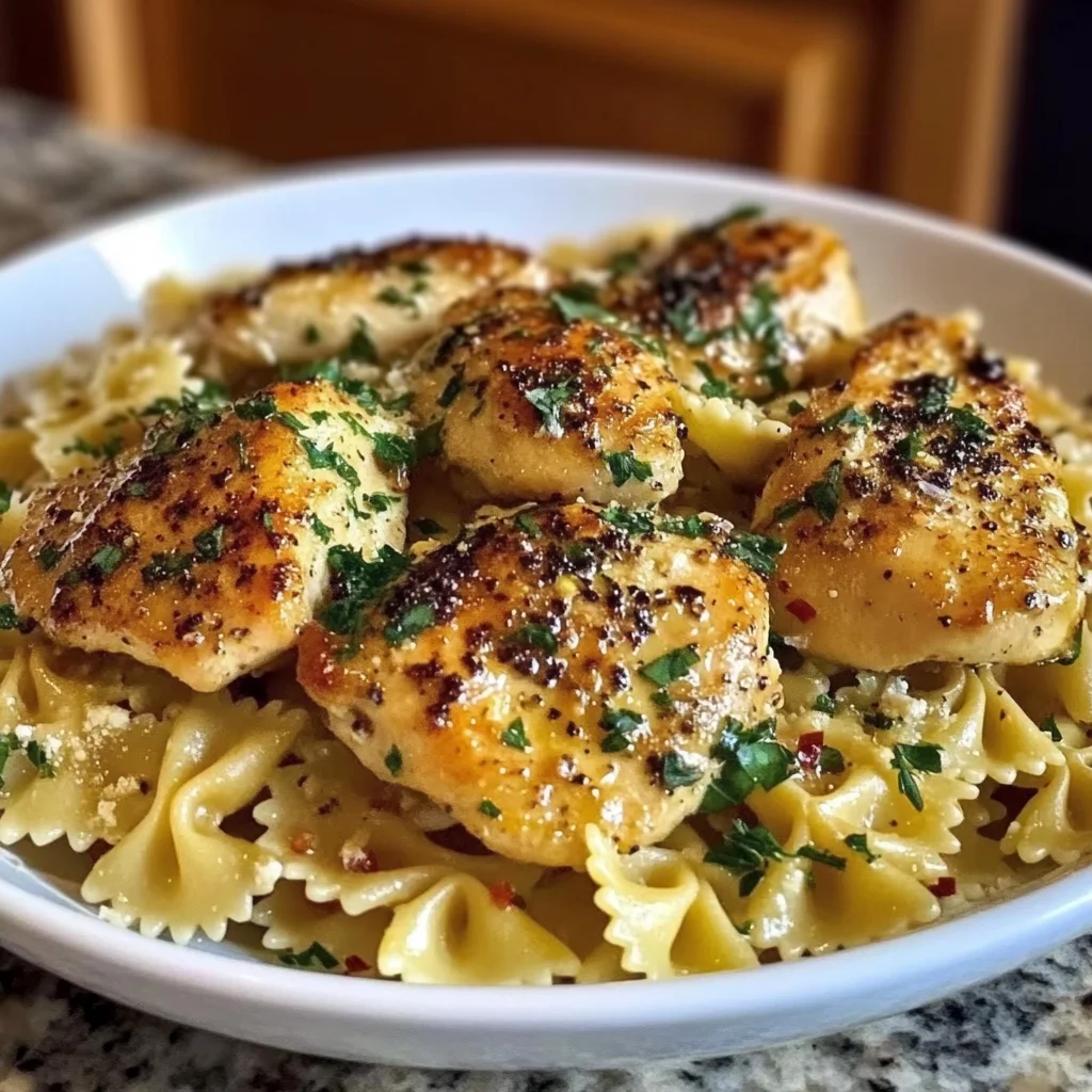 Lemon Garlic Chicken with Creamy Bowtie Pasta